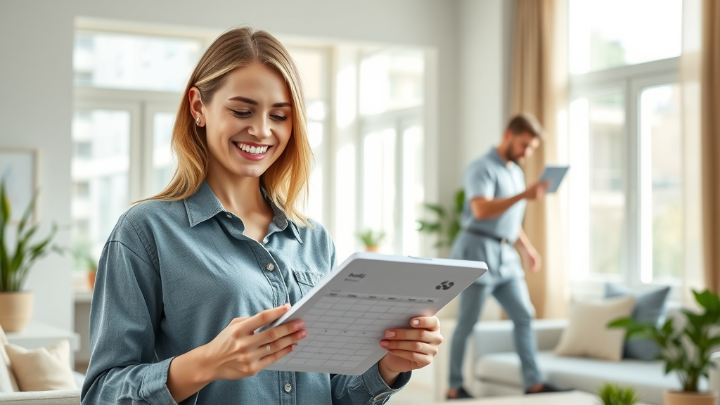 Flexible cleaning scheduling with a young woman selecting her ideal cleaning time.
