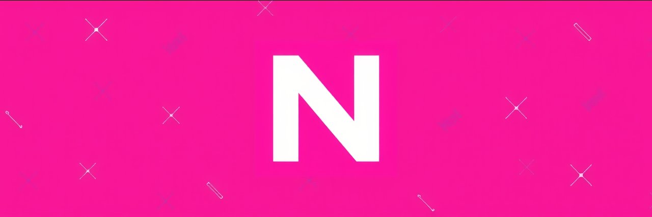 Minimalist white N on vibrant pink background, deep clean modern graphic design