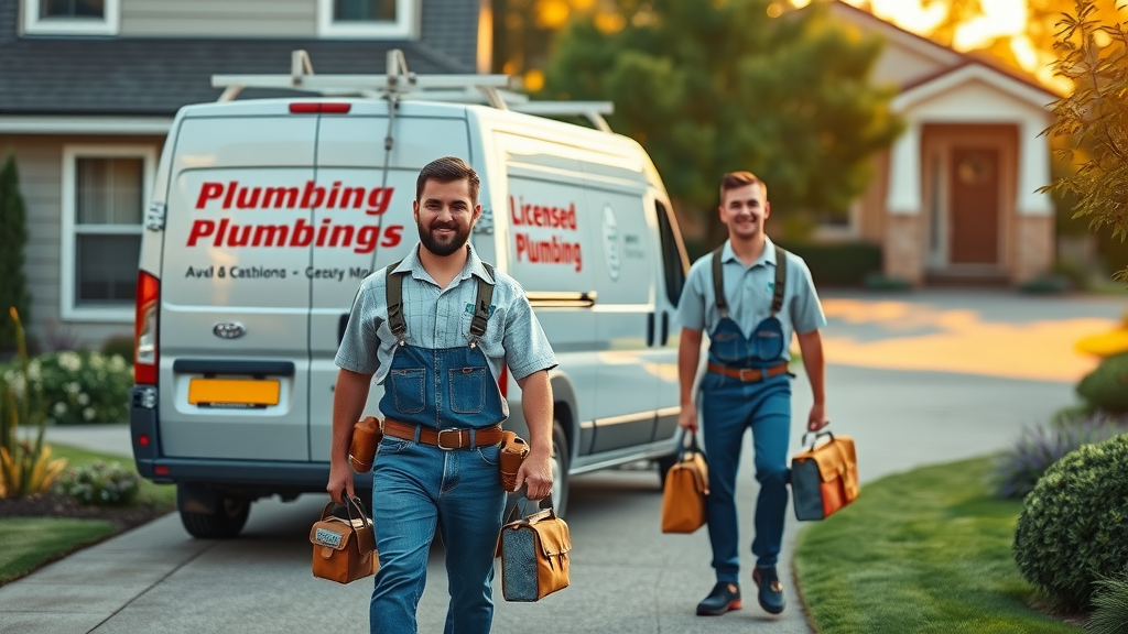 Residential plumbing repair team arriving for emergency service at home