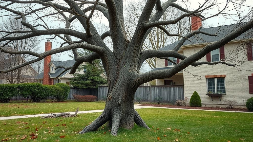 Tree pruning mistakes shown on damaged suburban tree