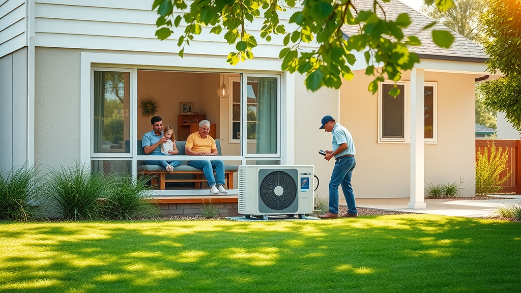 Little Rock AC repair expert servicing outdoor unit at a family home in summer