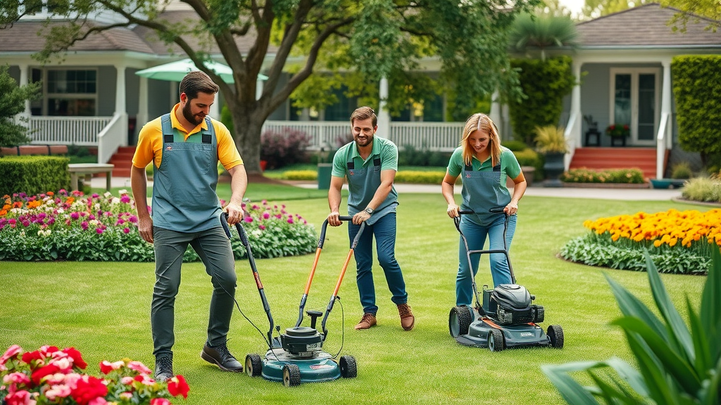 Comprehensive lawn care team maintaining vibrant property with expert services