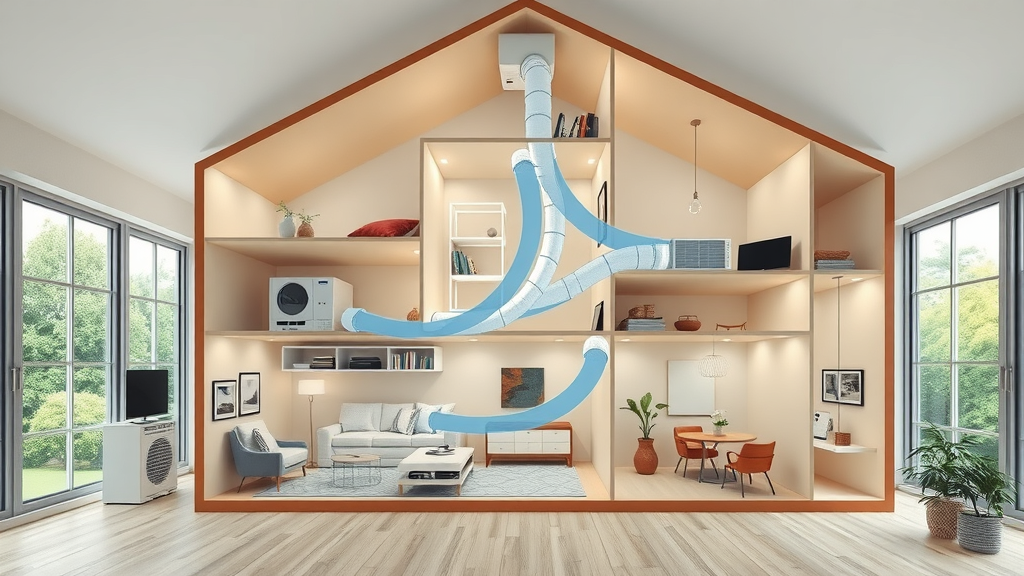 Cutaway view of residential duct system installation boosting indoor air