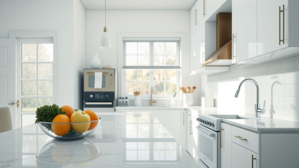 Spotless modern kitchen sparkling after a deep clean for a healthy home