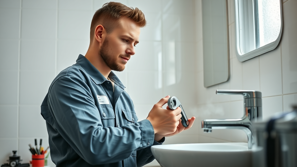 Professional plumber performing residential plumbing repair under sink