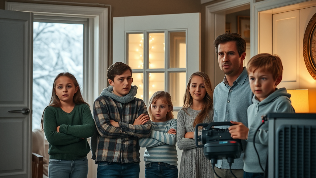 Worried family awaiting emergency HVAC services during a winter freeze
