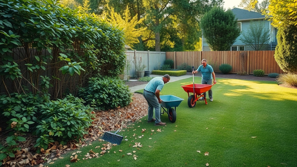 Before and after of professional yard cleanout service in a residential backyard
